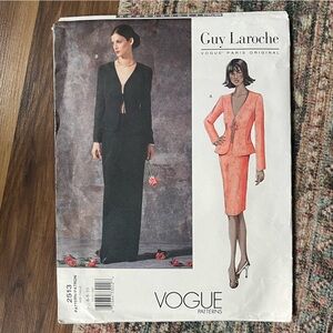 Vogue Guy Laroche 2513 VTG Sewing Pattern Tie-Front, Collarless Jacket & Skirt